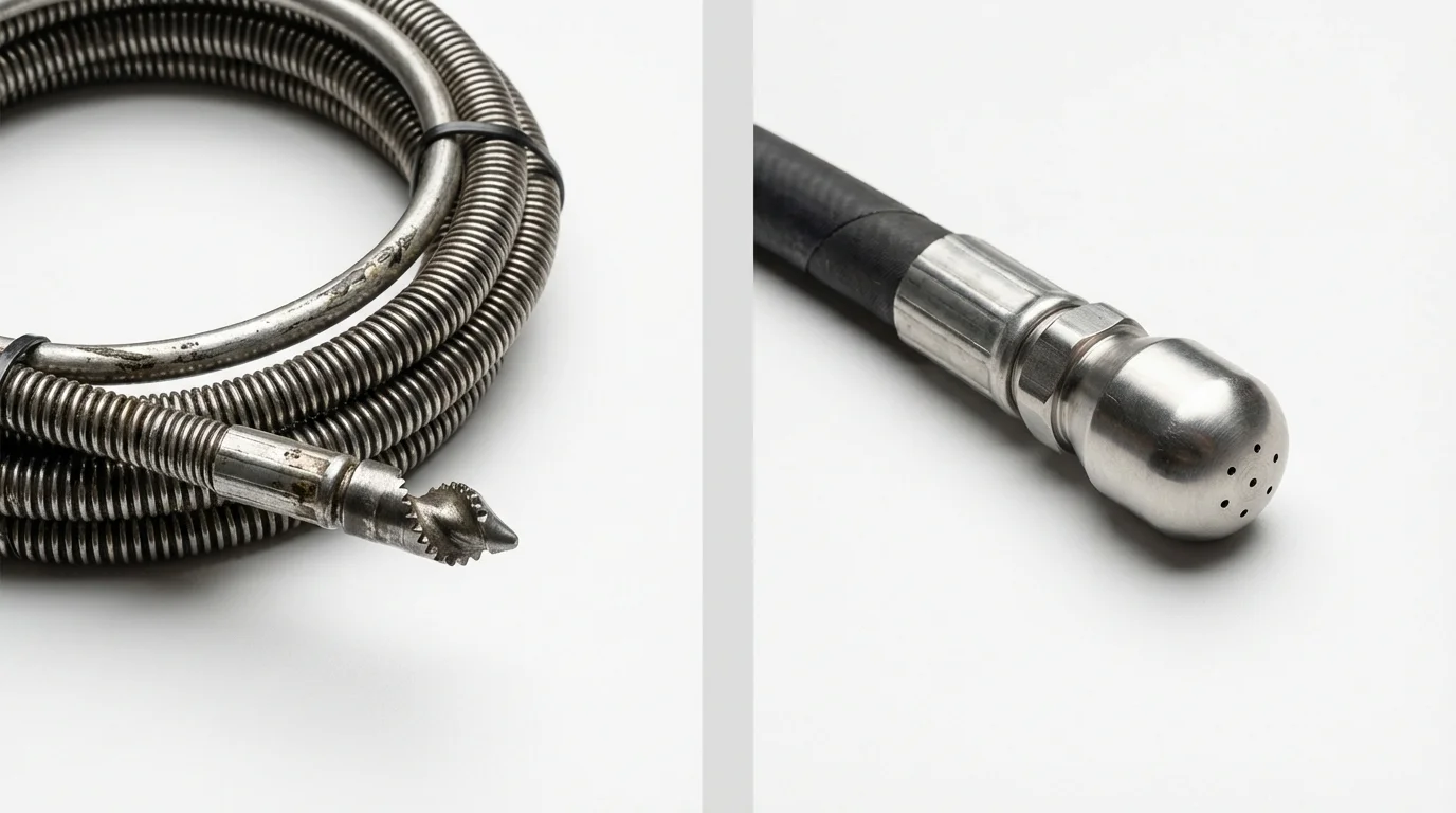Drain snake cable and hydro jetting nozzle used for drain cleaning in Hutchinson, MN