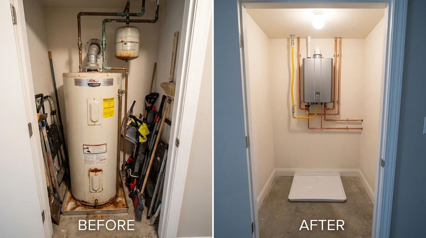 Tank water heater versus wall-mounted tankless unit comparison for Hutchinson, MN homeowners