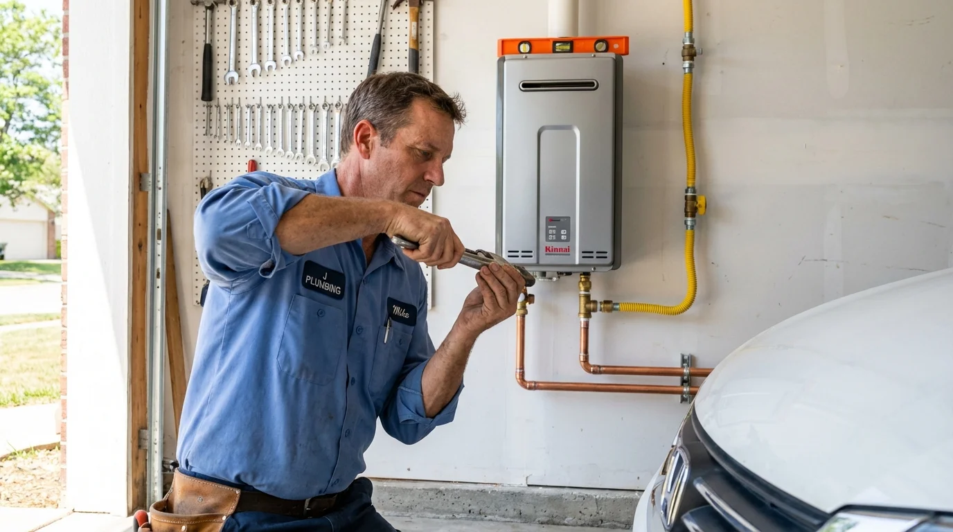Tankless water heater installation by a Johns Plumbing LLC plumber in Hutchinson