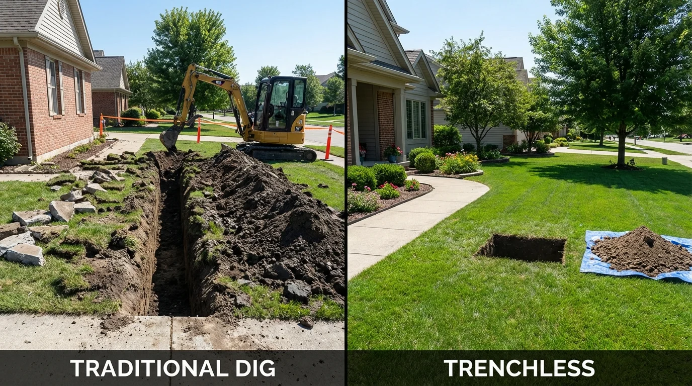 Trenchless sewer repair with minimal yard damage versus traditional excavation in Hutchinson, MN
